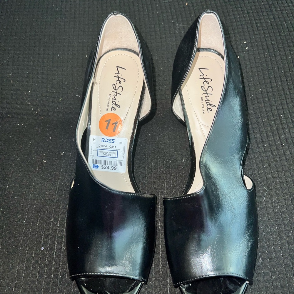 Life Stride Black Heels with Peep Toe Design